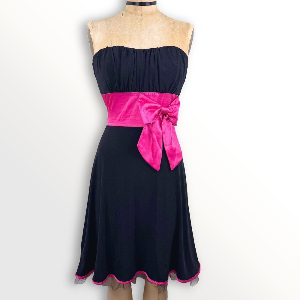 2000s Ruby Rox Size S Strapless Tutu Dress Pink Bow Tulle Trim‎ Party Homecoming